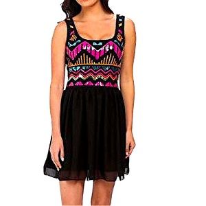 ROCK & ROLL COWGIRL: Black Chiffon Party Dress Bright Sequin Trim -Size Large